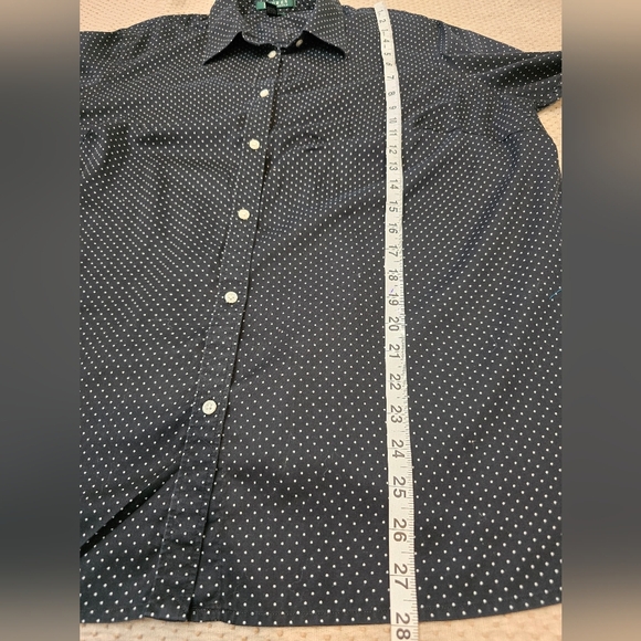 Lauren Ralph Lauren Womens 1x Button Up Shirt Long Sleeve Polka Dot Black White - Picture 4 of 7